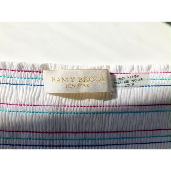 NWOT RAMY BROOK Giuliana White Silky Smocked Off Shoulder Blouse Top, Size XS - Picture 10 of 12